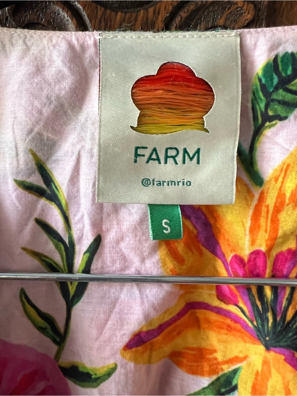 Farm Rio Tropical Floral Puff Sleeve Blouse Pink Ric Rac Small - Picture 2 of 6